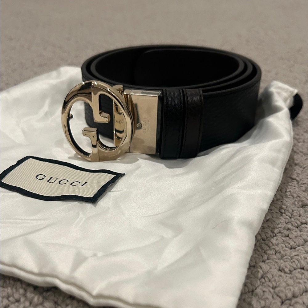Gucci Black Belt with Gold GG Buckle